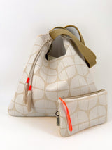 sac "Kumi"- serie "nomura blanc" anse bronze - tissu contemporain japonais