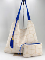 sac "Kumi"- serie "nomura blanc" anse bleu roi - tissu contemporain japonais
