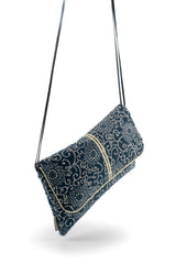 Sac "Geisha" - indigo "floral" traditionnel - tissu  japonais