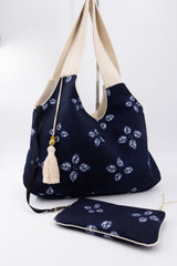 Sac Kawaï S - shibori bleu nuit - tissu japonais