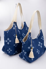 Sac Kawaï L - shibori bleu denim - tissu japonais