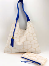 sac "Kumi"- serie "nomura blanc" anse bleu roi - tissu contemporain japonais