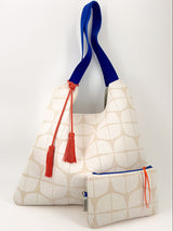 sac "Kumi"- serie "nomura blanc" anse bleu roi/ orange - tissu contemporain japonais