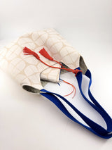 sac "Kumi"- serie "nomura blanc" anse bleu roi/ orange - tissu contemporain japonais