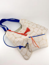 sac "Kumi"- serie "nomura blanc" anse bleu roi/ orange - tissu contemporain japonais