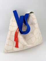 sac "Kumi"- serie "nomura blanc" anse bleu roi/ orange - tissu contemporain japonais