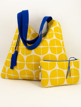 sac "Kumi"- serie "nomura jaune" anse bleu roi - tissu contemporain japonais