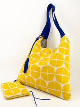 sac "Kumi"- serie "nomura jaune" anse bleu roi - tissu contemporain japonais