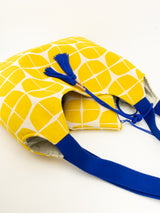 sac "Kumi"- serie "nomura jaune" anse bleu roi - tissu contemporain japonais