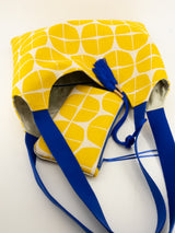 sac "Kumi"- serie "nomura jaune" anse bleu roi - tissu contemporain japonais
