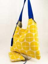 sac "Kumi"- serie "nomura jaune" anse bleu roi - tissu contemporain japonais