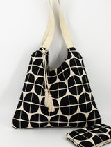 sac "Kumi"- serie "nomura noir" anse crème - tissu contemporain japonais