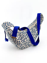 Sac "Moon bag" - motif "floral"bis/ bleu roi - tissu japonais peint à la main