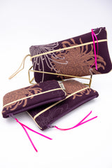pochettes - 3 tailles - "kiku/prune" - tissu japonais