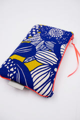 pochettes - 3 tailles - "floral blue/yellow"fluo - tissu japonais
