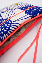 pochettes - 3 tailles - "floral blue/yellow"fluo - tissu japonais