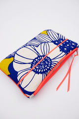 pochettes - 3 tailles - "floral blue/yellow"fluo - tissu japonais