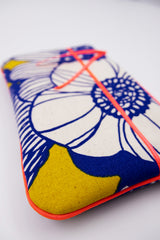 pochettes - 3 tailles - "floral blue/yellow"fluo - tissu japonais