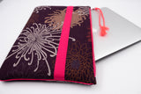 Housse ordinateur 11' - 13' - 15' au choix - motif Kiku/prune - tissu traditionnel japonais
