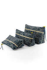 Trousse à maquillage S,M + Pinceau - indigo floral - Tissu japonais