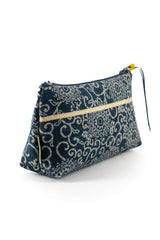 Trousse à maquillage S,M + Pinceau - indigo floral - Tissu japonais