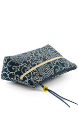 Trousse à maquillage S,M + Pinceau - indigo floral - Tissu japonais