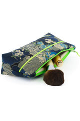 Trousse à maquillage S,M + Pinceau - série "japan flower"/ fluo - Tissu japonais