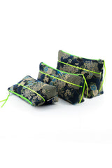 Trousse à maquillage S,M + Pinceau - série "japan flower"/ fluo - Tissu japonais