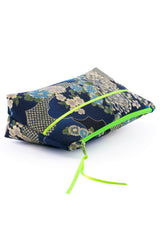 Trousse à maquillage S,M + Pinceau - série "japan flower"/ fluo - Tissu japonais