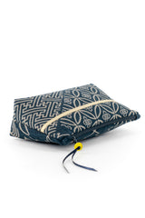 Trousse à maquillage S,M + Pinceau - indigo multi motifs traditionnel - Tissu japonais