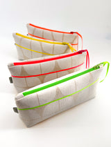 Trousse à maquillage S,M + Pinceau - série "Nomura blanc"/ fluo - Tissu japonais contemporain