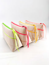 Trousse à maquillage S,M + Pinceau - série "Nomura blanc"/ fluo - Tissu japonais contemporain