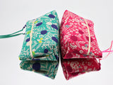 trousse S,M,L  - Plum rose ou vert - coton&lin - tissu japonais
