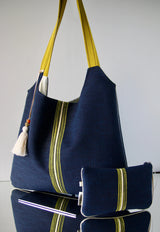 Sac Kumi "zen" - Tissu japonais indigo foncé/surpiqué jaune