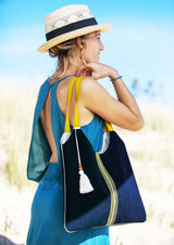 Sac Kumi "zen" - Tissu japonais indigo foncé/surpiqué jaune