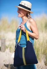 Sac Kumi "zen" - Tissu japonais indigo foncé/surpiqué jaune