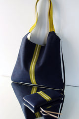 Sac Kumi "zen" - Tissu japonais indigo foncé/surpiqué jaune