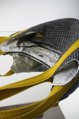 Sac "Kumi" avec pochette - motif "kanoko shibori" noir/ anses moutarde