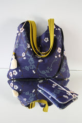 sac "Kumi" avec pochette - motif sakura bleu