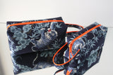 Trousse carrée "père & fils" - motif TIGRE - tissu japonais